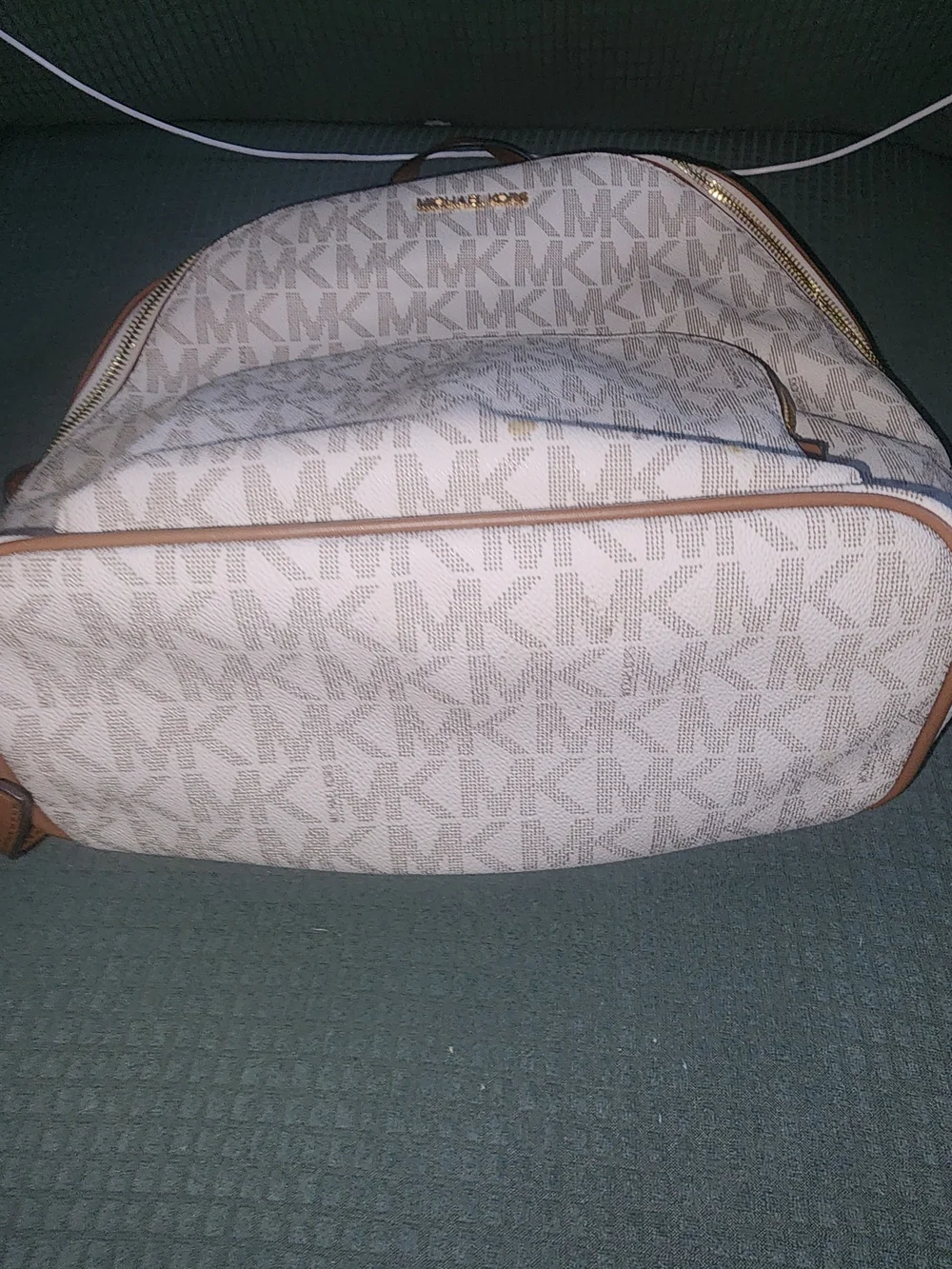 Michael Kors White and Tan MK Logo Backpack